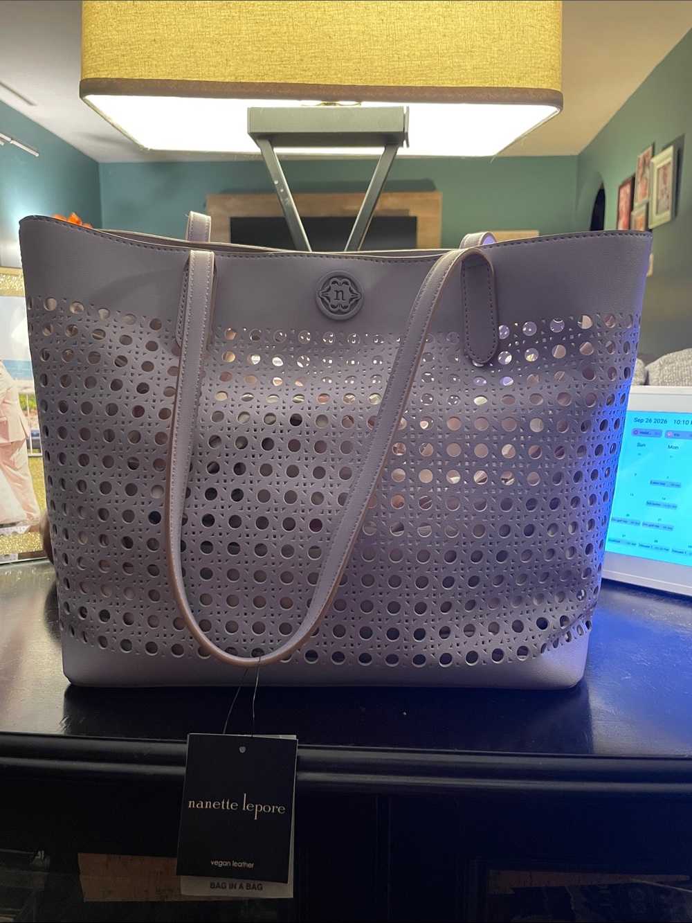 NWT Nanette Lepore Hess Bag in Bag Tote Periwinkle Vegan Leather $128